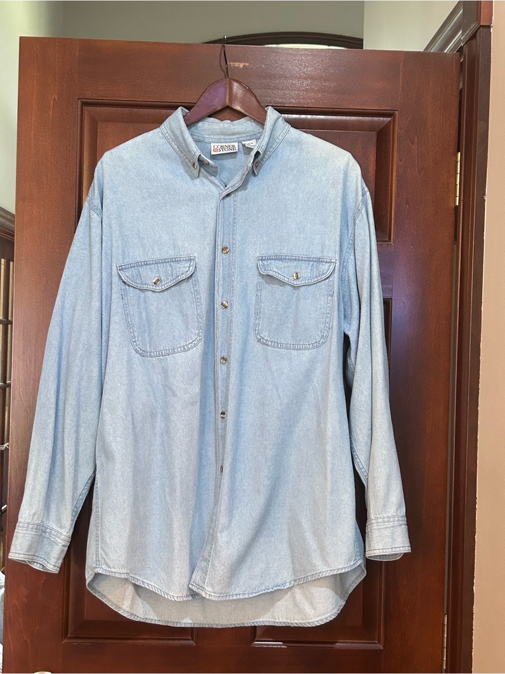 Vintage Corner Stone 100% Cotton Denim Chambray Shirt Mens L